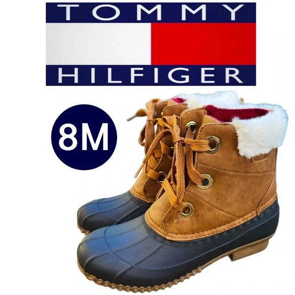 NWOB Tommy Hilfiger Ravino Brown Duck Ankle Boots Rain Booties (8M) - Picture 1 of 16